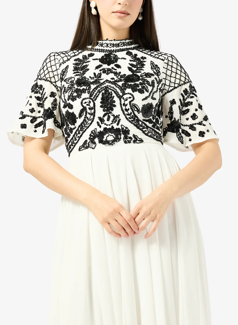 Frock And Frill  Embroidered Short Sleeve Midi Dress for Women | Best Price UAE
